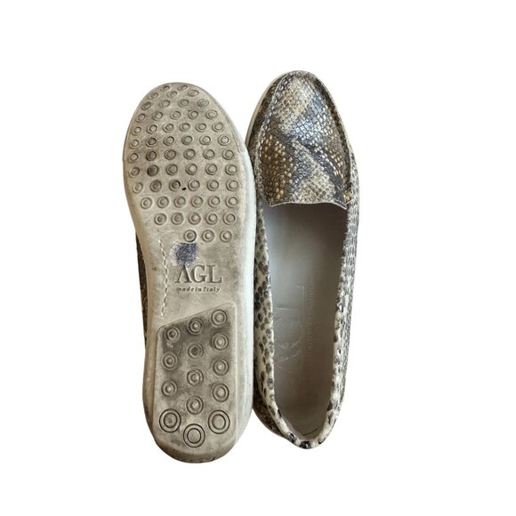 AGL Women's Snake Print Leather Loafers Flats Size 7 / 37 - Picture 7 of 8